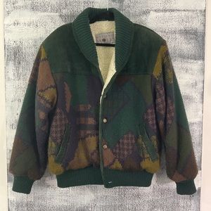 VINTAGE GREEN SHERPA KNIT BOMBER MEDIUM